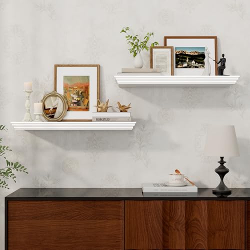 Image of 24 Inch Floating Shelves for Wall, 9.3 inchD Crown Molding Wood Display Shelf