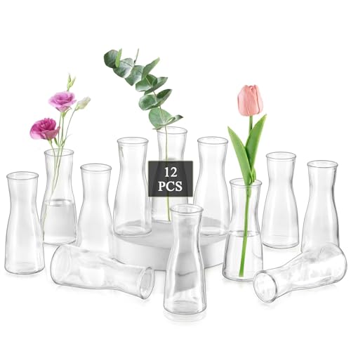 Glasseam Glass Bud Vases for Centerpieces: Clear Flower Vase Set of 12 Modern Small Vases for Flowers Minimalist Cute Decorative Vases for Decor Wedding Table Dining Room Decoration