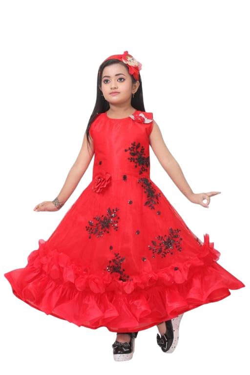 Girls Fancy Party Dress Net Fit and Flare Silhouette Sleeveless Round Neck Embellished Elegant Calf Length Outfit-image-35