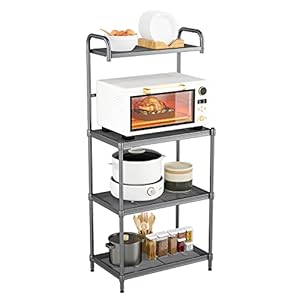 MEDIMALL Bakers Rack for Kitchen with Storage, 4-Tier Microwave Stand, Microwave Cart Storage Rack Coffee Bar with Mesh Wire Metal Shelves, Kitchen Stand Oven Table, 23.5″ L x 13.5 W x 53.5 H (Grey)