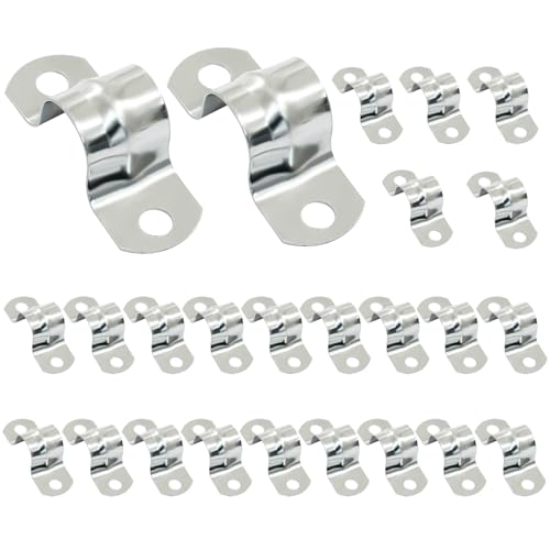 Image of 25 Pack 3 /8 Inch M10 Rigid Pipe Strap, 10mm | Stainless Steel, Two Hole Cable Strap, U Bracket Conduit Clamp, For Fixing Tube, Cable, Pipe, Silver