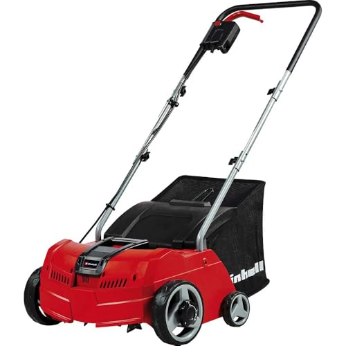 Einhell Electric Lawn Scarifier And Aerator 1200W, 28L Catch Bag, 10m Cord, 3 Working Depths, Changeable Scarifier And Aerator Rollers, Dethatching Rake For Gardens Up to 300m² GC-SA 1231/1