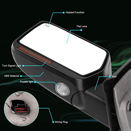 Scitoo Towing Mirror Fit For Ford Exterior Mirror Fit 2007-2014 For Ford For F-150 Truck With Amber Turn Signal And Puddle Light Heated Power Controlling And Manual Folding (Passenger Side) #TOP3