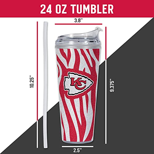 Image of Rico Industries NFL Football Glitter 24oz Acrylic Glitter Tumbler with Hinged Lid, Officially Licensed Double Wall Tumbler with Straw