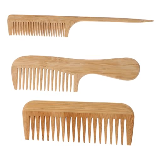 Mobestech 3 Piezas Peines de Bambú Natural con Dientes Anchos Antistáticos para Masaje y Desenredar Cabello Rizado o Peines para Mujeres y Hombres con Mango Ergonómico para Cuidado Suave y