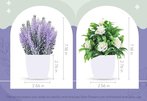 Der-Rose-2-Pack-Small-Fake-Plants-Faux-Plants-Indoor-with-Flowers-for-Home-Bathroom-Kitchen-Office-Desk-Decor