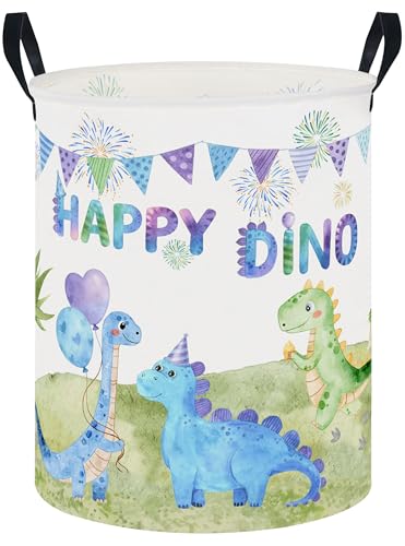 Image of 62L Kids Colorful Dinosaur Waterproof Laundry Hamper with Durable Leather Handle,Party Supplies Storage Picnic Large Storage Basket(Happy Dinosaur)