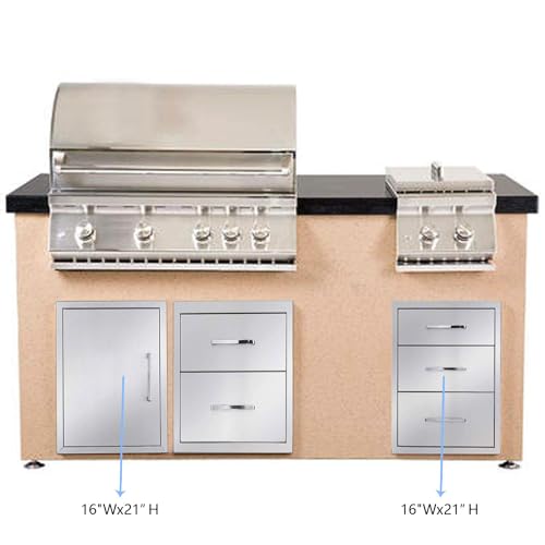 Image of Outdoor Kitchen Drawers,Stainless Steel BBQ Drawer 3-Drawer, 16 inch W x 21 inch H x 23 inch D Flush Mount Triple Access Drawer for Outdoor Kitchen,BBQ Island