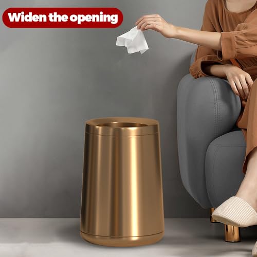 Image of 10L /2.6 Gallon Rose Gold Stainless Steel Trash Can,Brush Gold Bathroom Garbage Can,Open Top Trash can for Bathroom,Bedroom,Hotel,Kitchen,RV (Rose Gold)