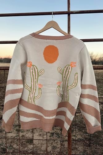 Urchics Womens Sweater Apricot Desert Cactus Buttoned Front Cardigan4