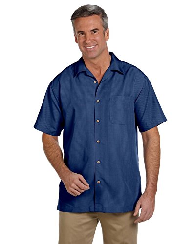 Harriton M560 Mens Barbados Textured Camp Shirt Pool Blue Medium
