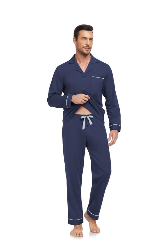 COLORFULLEAF Men's 100% Cotton Pajamas Sets Pajamas for Men Long Sleeve Sleepwear Set with Pockets and Button Down S-XL2