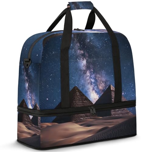 Large Weekender Overnight Bags Galaxy Pyramid Desert Travel Duffel Bag for Women Men Gym Bag With Shoe Compartment Foldie Travel Tote Bag Carry On Personal Item Bag for Travel Gym Sports