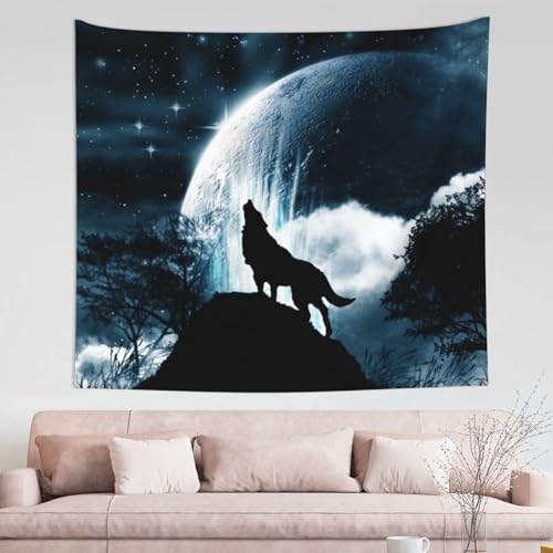 Tapisserie loup esthétique pour créer un coin lecture mystique au salon