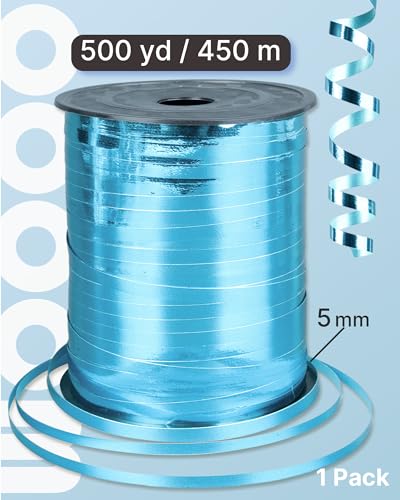 Image of PartyWoo Light Blue Curling Ribbon, 500 Yard Solid Color Ribbon for Balloons, Balloon String, Balloon Ribbon, Curling Ribbon for Craft, Ribbon for Gift Wrapping, Crafting, Florist Flower (1 Roll)