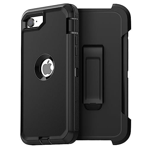 Image of AICase for iPhone SE Case 3rd & 2nd Generation with Belt-Clip Holster, for iPhone SE 2022 /2020 Case Built-in Screen Protector Heavy Duty Protective Full Body Rugged Phone Cover, Black