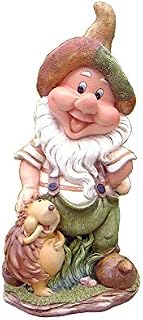 Design Dwarf 37 cm Tall Deco Garden Gnome Figurines Decoration 7 Different Design (with Hedgehog)