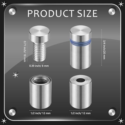 Image of Pelopy 24 Pcs Silver Sign Standoff Screws Advertising Screws Stainless Steel Wall Standoff Mounts Glass Acrylic Nail (1 /2 x 3 /4 Inch)