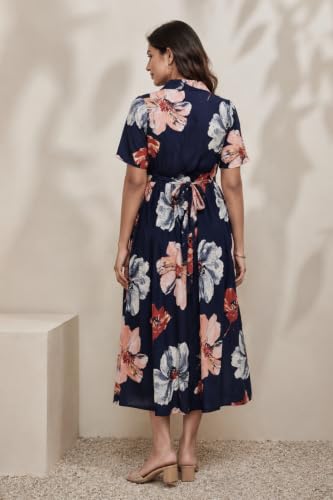 Image of ZELENA Rayon Lapel Neck Zipless Maternity Feeding Dress | Soft 100% rayon dress featuring a lapel neck, button-down zipless nursing , and half sleeves