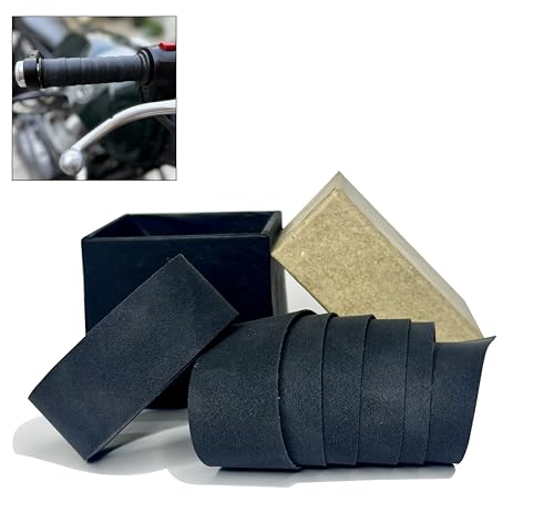 Image of The Grit Co. Leather Grip Wrap for Motorcycle Handle bar - Bike Handlebar Universal Grips (Onyx Black)