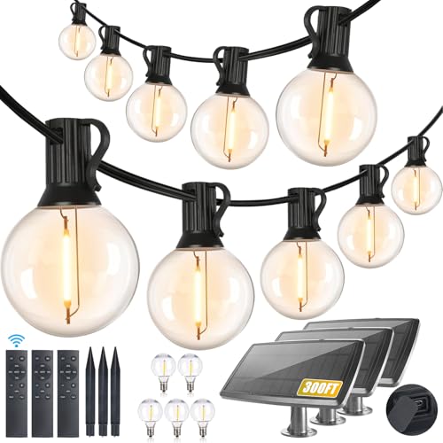 Yusist 300FT Solar String Lights Outdoor Waterproof with Remote,G40 Solar Powered String Lights with 60+3 LED Shatterproof Bulbs, Dimmable Solar Patio Hanging Lights for Outside Backyard Party