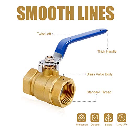 1 Inch Brass Ball Valve,Lead Free NPT Ball Valve, Premium Full Port Forged 1\" Ball Valve for Water Oil and Gas with Shut Off Switch,2 Packs - Thumbnail 2
