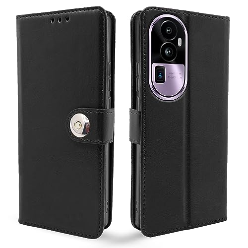 Image of Pikkme Oppo Reno 10 Pro Plus 5G Flip Cover Leather Finish | Inside TPU with Card Pockets | Wallet Stand and Shock Proof | Complete Protection Button Flip Case (Black)