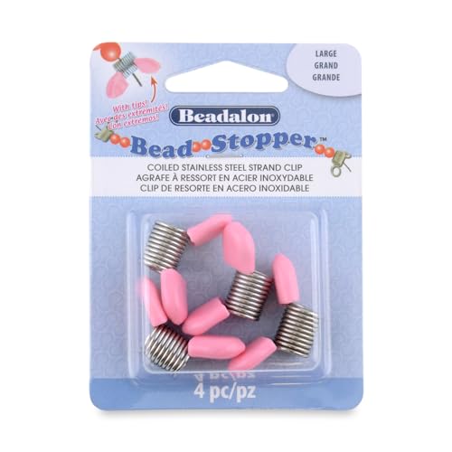 Beadalon Jewelry Making Bead Stopper - Metal & Pink Tips, Large, 4 pc