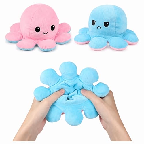 Image of DearJoy Reversible Happy and Sad Octopus Soft Toy Blue Pink - 17cm