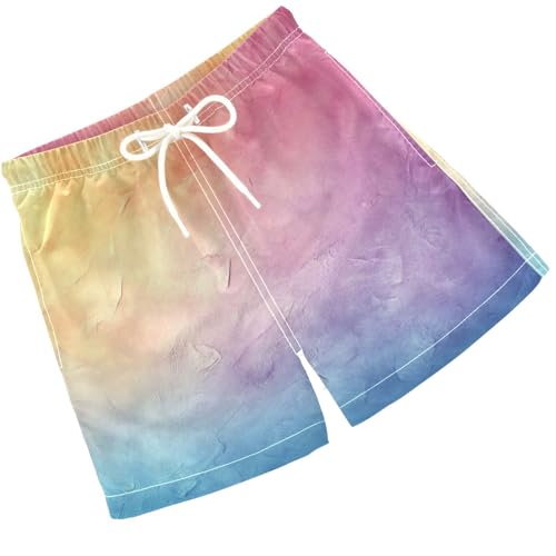 Pigsaly Boys' Swim Board Shorts Purple Rainbow Gradient Boy's Swim Trunks Kids Swimwear XS