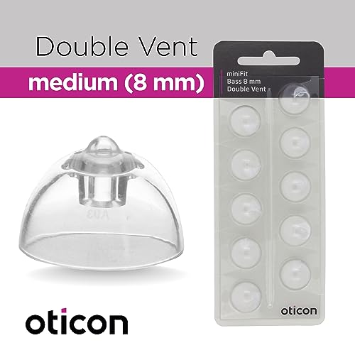Genuine Oticon Hearing Aid Domes MiniFit Double Vent Bass 8mm (0.31 inches - Medium), Oticon Branded OEM Denmark Replacements, Authentic Accessories for Optimal Performance -1 Pack/10 Domes Total - Thumbnail 2