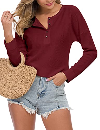Image of MOLERANI Womens Long Sleeve Waffle Knit Henley Shirts Tunic Tops