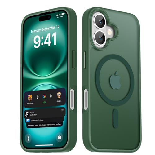 Image of LATVIN for iPhone 16 Plus Case, Magnetic Phone Cover, Compatible with MagSafe, Military Grade Protection, Translucent Matte Frosted Back, Dark Green