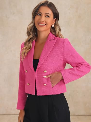 Allegra K Tweed Cardigan for Women's Notch Lapel Buttons Office Long Sleeve Casual Blazer Jackets3