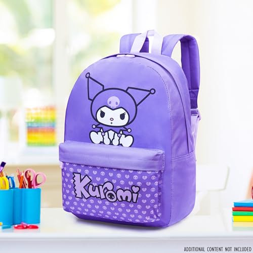 Hello Kitty Sanrio Backpack for Girls, Tweens with Zipped Front Pocket, Kawaii Backpacks for School, Travel, Gifts for Girls (Purple Kuromi) by Hello Kitty - Image 5