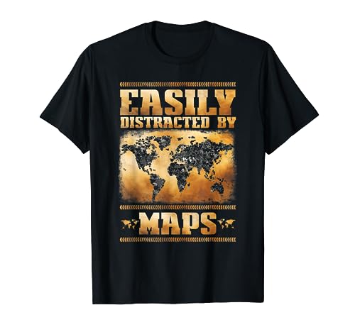 Divertido profesor de geografía fácilmente distraído por mapas mapa del mundo Camiseta