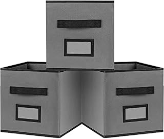 Tudefy Cube Storage Boxes | 25 x 25 x 25cm Storage Cubes with Name Card Holder | Foldable Storage Boxes for Shelves, Wardrobe, Kitchen, and Office (Set of 3)
