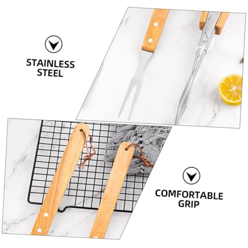 Set de utensilios de parrilla POPETPOP con mango de madera miniatura 3