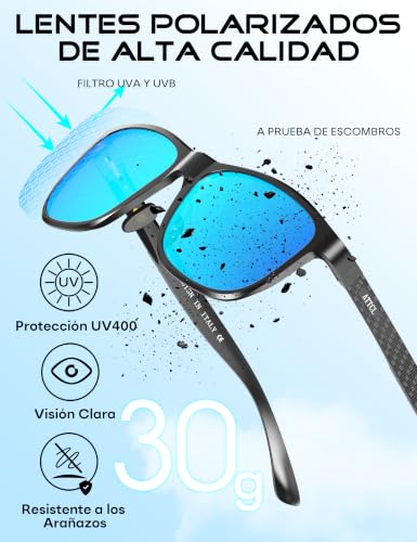 Miniatura 4 de Attcl Hombre Gafas De Sol Polarizado Al-Mg Metal Super Ligero Marco Uv400 Cat 3 Ce Azul -Reflejado