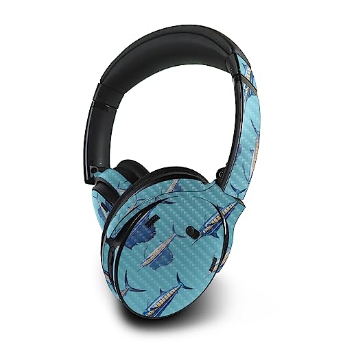 Image of MightySkins Carbon Fiber Skin Compatible with Bose QuietComfort 45 Headphones Billfish Stripes | Protective, Durable Textured Carbon Fiber Finish | Easy to Apply