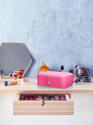Image of Cortina Jewellery Organiser PU Leather Zipper | Portable Storage Box Case with Dividers | Container for Rings, Earrings, Necklace Home Organizer - Pink