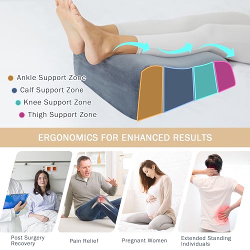 MORTGO Leg Elevation Pillows, 8" Leg Pillows for Sleeping, Memory Foam Wedge Pillow for Swelling, Circulation, Pain Relief, Elevated Pillow for Post-Surgery, Back Support Pillows w/Washable Cover - Thumbnail 3
