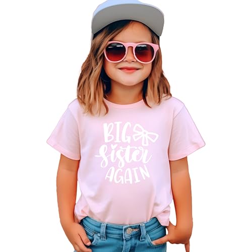 Image of Olive Loves Apple Big Sister Again Bow Sibling Reveal Birth Announcement Shirts for Girls