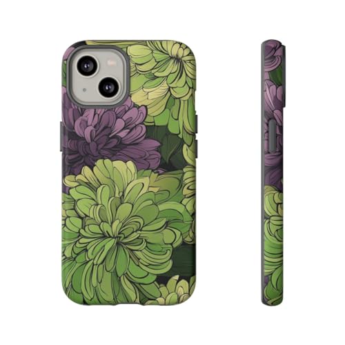 Coque chrysanthème iPhone 14 vert violet pour le quotidien
