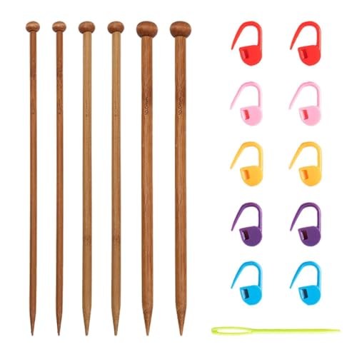 CWPFVQA Juego De 14 Agujas De Tejer De Bambú Carbonizado, Agujas De Tejer Gruesas De Un Solo Punto, Juego De Agujas De Lana, Juego De Agujas De Tejer para Principiantes, Bufandas