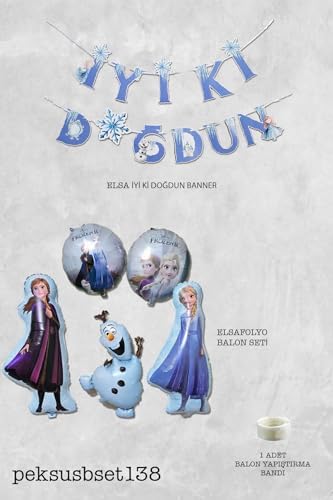 P.E.K.Shop Frozen Elsa Tema Doğum Günü Balon Süsleme Seti Karlar Ülkesi Tema İyi Ki Doğdun Bannerlı - Görsel 2