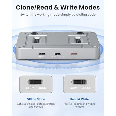 Coolpie 20Gbps M.2 NVMe SATA SSD Cloner, Dual-Bay Offline Duplicator, USB-C Docking Station, Aluminum Fast Cooling & Tool-Free Reader Compatible with 2230/2242/2260/2280/22110 SSDs