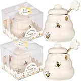 ZhiSheng 12-Pack Ceramic Beehive Honey Pot with Dipper，Honey Jar Serving Set with Exquisiting Package for Wedding Favor,Bridal Shower Favor, Baby Shower Favor，Party & Home Kitchen (12)