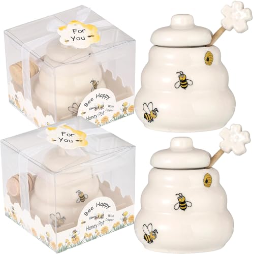 ZhiSheng 12-Pack Ceramic Beehive Honey Pot with Dipper，Honey Jar Serving Set with Exquisiting Package for Wedding Favor,Bridal Shower Favor, Baby Shower Favor，Party & Home Kitchen (12)