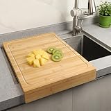 BAMOTTO CRAFTBAMBOO 15.8x22 Inch Large Bamboo Cutting Board, Reversible with Juice Grooves & Detachable Lip, Stovetop Cover and Sink Cover Board for Kitchen Counter